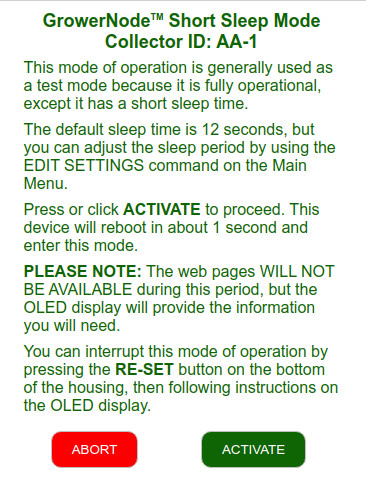 information screen about the soil sensor Short Sleep mode information screen about the soil sensor Short Sleep mode