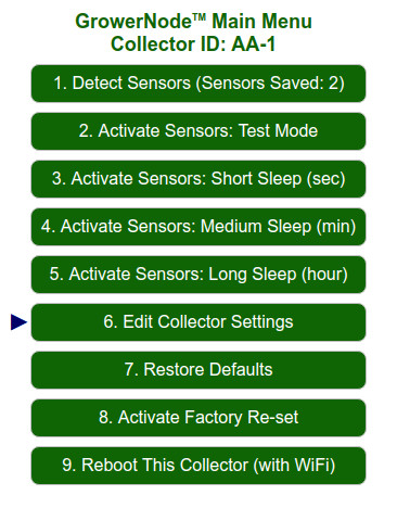 Main Menu: editing the Collector settings Main Menu: editing the Collector settings