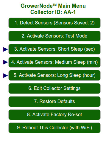 Main Menu: the sensor sleep functions are the actual operating modes Main Menu: the sensor sleep functions are the actual operating modes