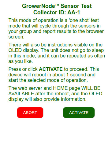 information screen about the soil sensor testing process information screen about the soil sensor testing process
