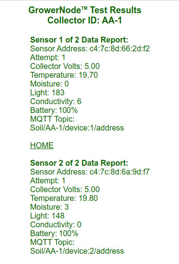successful soil sensor test results screen successful soil sensor test results screen